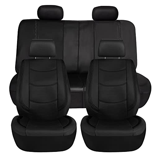 FH Group Galaxy13 Metallic Striped Deluxe Leatherette Car Seat Covers with Matching Carpet Floor Mats – Full Set, Universal Fit, Airbag Compatible for Cars, SUVs & Sedans, Black - color: Black