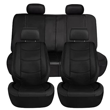 FH Group Galaxy13 Metallic Striped Deluxe Leatherette Car Seat Covers with Matching Carpet Floor Mats – Full Set, Universal Fit, Airbag Compatible for Cars, SUVs & Sedans, Black - color: Black