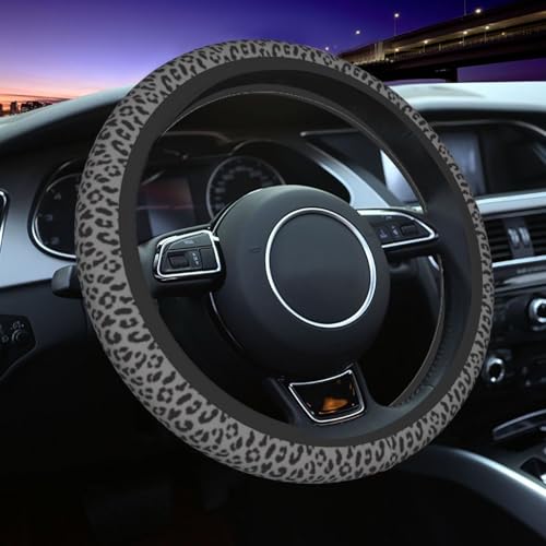 Black Leopard Print Steering Wheel Cover Universal 15 Inch Cheetah Elastic Steering Wheel Cover Leopard Auto Car Accessories Non-Slip Breathable Neoprene Steering Wheel Covers Protector Universal - color: Black Leopard Print