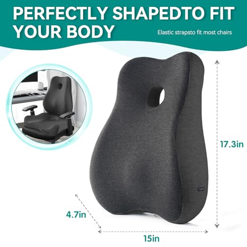 X Large Memory Foam Seat Cushion & Lumbar Support Pillow, Sciatica & Tailbone Pressure Relief Coccyx Cushion for Office Chair, Car, Wheelchair, Home - Dark Grey - color: Dark Gray