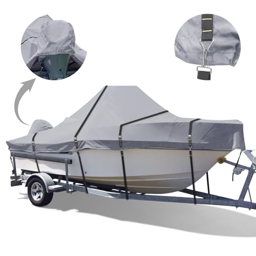 900D Center Console Boat Cover, Windproof Full Metal Buckle Straps Boat Cover for Center Console Boat Heavy Duty fits 17'-19' Length, Beam Width up to 102" W, Gray - color: Gray, size: 17'-19' Length , Beam Width up to 102" W