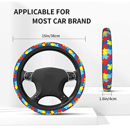 Autism Puzzle Steering Wheel Covers Non Slip Neoprene Steering Wheel Protector Cover Universal 15 Inch for Men Women - color: Autism Puzzle