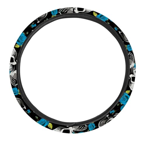 AFPANQZ Skulls Print Car Steering Wheel Cover Stretch-on Fabric Neoprene Comfortable Grip Automotive Steering Wheel Protector Adult Anti-Slip Universal 15 inch Machine Washable Gray - color: Skulls gray