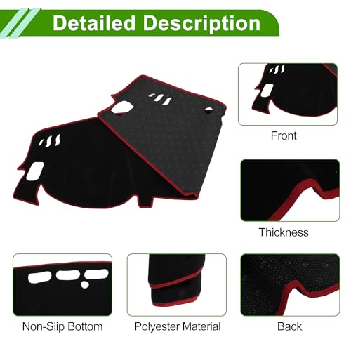 Dash Cover for Nissan Altima 2019-2025 No Hud Dashboard Cover Car Interior Anti-Slip/Anti Dust Polyester Black with Red Edge 1 Pcs - color: Black with Red Edge