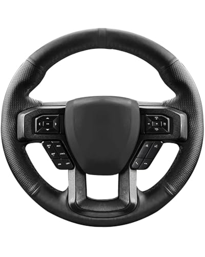 Belinous Leather Steering Wheel Cover Lace Up, Hand-Stitch on Wrap, Steering Wrap Compatible with Ford F-150 F250 XL/STX/XLT/King Ranch/Lariat/Limited/Platinum/Police Responder 2015-2020 (Black) - color: Black, size: Type A1