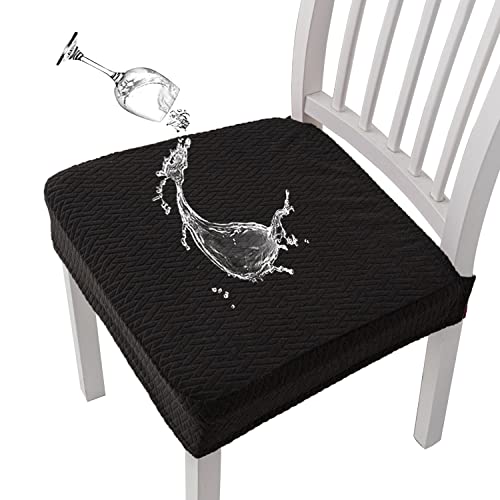 Dioxide Waterproof Seat Covers for Dining Room Chairs, Stretch Chair Covers Slipcover Protector Kitchen Chair Seat Covers for Hotel Banquet Party (Rear-Gapped,Black, 2 PCS) - color: Waterproof-black, size: set of 2