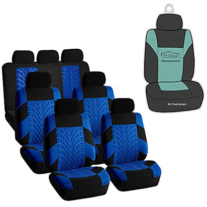 FH Group Three Row Set 7 Seater Blue Travel Master Car Seat Covers, Airbag and Split Rear Car Seat Cover Universal Fit Interior Accessories for Cars Trucks & SUV Automotive Seat Covers - color: Blue