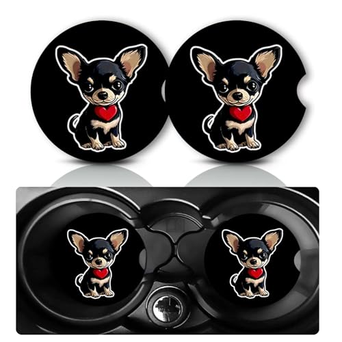 2Pack Chihuahua Car Cup Holder Coasters,Cars Coasters for Cup Holders,2.75" Universal Anti Slip Rubber Mat with Finger Slot,Dog Car Accessories Interior Decor,Dogs Gifts for Women,Men - color: Chihuahua
