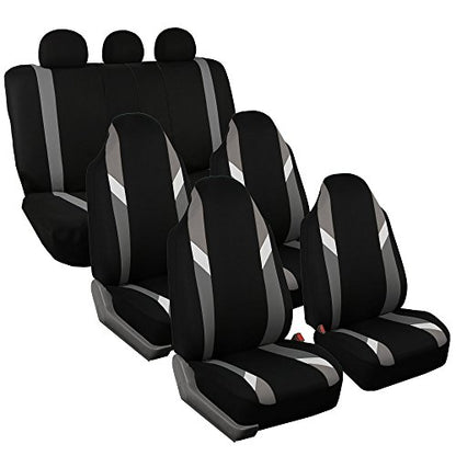 FH Group Three Row 7 Seater - Premium Modernistic Seat Covers - Fit Most Car, Truck, SUV, & Van Gray/Black - color: Gray, style: 7 Seater