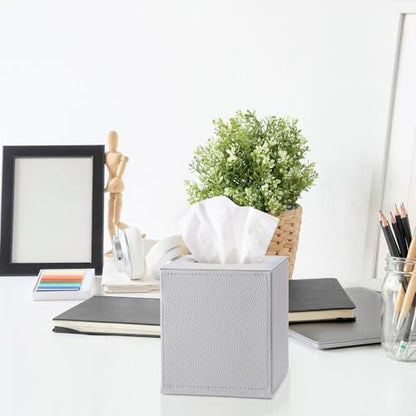 Sumnacon Tissue Box Cover Square Tissue Box Stylish PU Tissue Box Holder with Magnetic Bottom, Leather Cube Tissue Cover for Living Room Bathroom Bedroom Table Desk Home Office Car, Light Grey - color: Light Grey