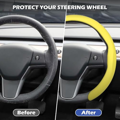 Nappa Leather Steering Wheel Cover,Universal Fit 15 Inch-Premium Non-Slip Breathable Comfort Grip for Cars Trucks SUVs,Anti-Slip Durable Interior Upgrade Lemon Yellow - color: Lemon Yellow