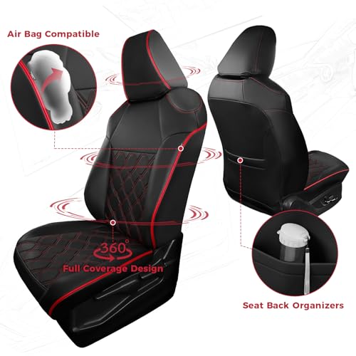 FREESOO for Toyota Corolla Seat Covers L LE XLE, LE Eco Sedan 2014 2015 2016 2017 2018 2019, Luxury Leather Seat Covers for Cars, Custom Fit Car Seat Covers, Waterproof Seat Cover, Black Red Full Set