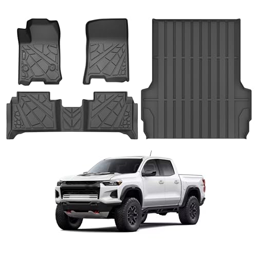 KARPAL Floor Mats Bed Mat for 2023-2026 Chevy Colorado/GMC Canyon Crew Cab, 5FT Truck Bed Liner All Weather TPE Custom Fit Floor Liners Full Set Car Accessories - style: 2023-2026 | For Chevy Colorado | Full Set