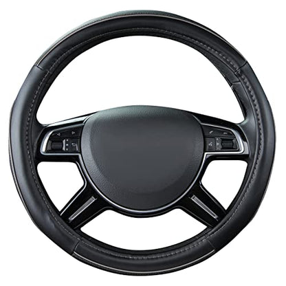 Car Pass Color Piping Microfiber Leather Universal Fit Steering Wheel Cover,Perfectly fit for 14.5-15 inches Suvs,Vans,Trucks,Sedans,Cars,Automotive(Black & Gray or Grey) - color: Grey