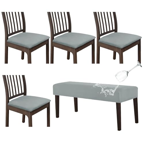 KRFOONN Waterproof Seat Covers for Dining Room Chairs Set of 4 with Bench Cover Washable Dining Chair Covers Removable Kitchen Chair Cushion Slipcovers Protector, A3 - color: Color A3