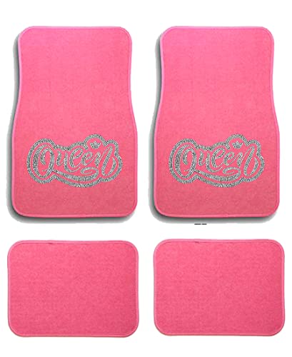 Universal Fit Front/Rear 4-Piece Full Set Crystal Bling Rhinestone Design Studded Carpet Car SUV Truck Floor Mats - 4 Pcs Set (Queen Silver-Pink) - color: Queen Silver-Pink