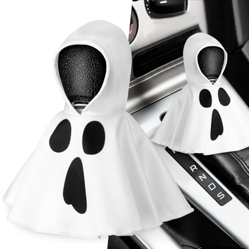 Wonderjune Christmas Car Gear Shift Hoodie Decoration Halloween Funny Gear Shift Cover Mini Universal Knob Hoodie Cover for Automotive Car Interior Accessories Gadgets Gift(White,Ghost) - color: black, white, style: Ghost