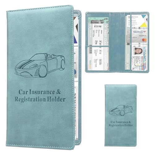 Leather Car Registration and Insurance Holder - Vehicle Glove Box Car Organizer,Auto Truck Comparment Accessories Case with Magnetic Closure for Driver License, Cards (Sky blue) - color: Sky blue