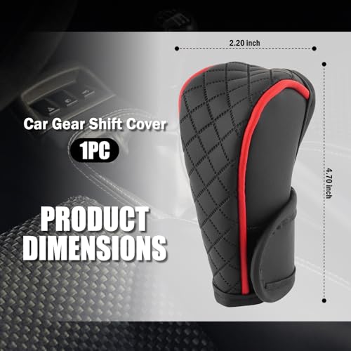 Leather Car Gear Shift Cover with Diamond Design,Stylish Gear Shift Knob Cover for Anti-Scratch Protection & Decoration,Universal Gears Shifter Covers Car Accessories for Men (Red)