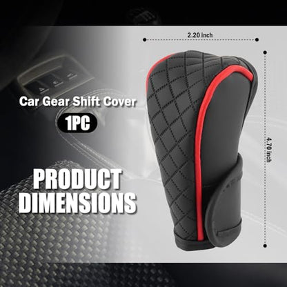 Leather Car Gear Shift Cover with Diamond Design,Stylish Gear Shift Knob Cover for Anti-Scratch Protection & Decoration,Universal Gears Shifter Covers Car Accessories for Men (Red)