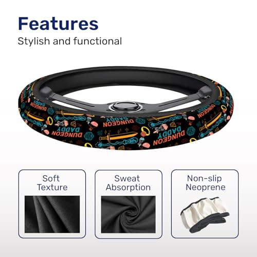 GENANY Dungeon Daddy Steering Wheel Cover, Non Slip Polyester Car Wheel Protector for Car SUV Truck, Universal 15 Inch - color: Dungeon Daddy