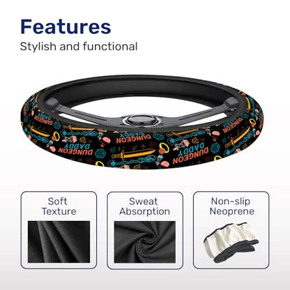 GENANY Dungeon Daddy Steering Wheel Cover, Non Slip Polyester Car Wheel Protector for Car SUV Truck, Universal 15 Inch - color: Dungeon Daddy