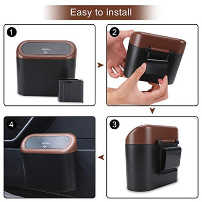 Accmor Car Trash Can with Lid, Leakproof Vehicle Trash Bin Auto Dustbin Organizer, Waterproof Mini Garbage Bin Trash Container with Garbage Bag for Automotive Car, Home, Office, Kitchen - color: Black/Brown Lid