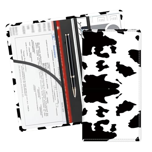 Leather Car Registration and Insurance Card Holder, Cute Car Accessories Vehicle Glove Box Car Organizer for Documents, Cards, License Black White Cow - color: Black White Cow