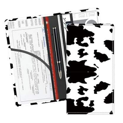 Leather Car Registration and Insurance Card Holder, Cute Car Accessories Vehicle Glove Box Car Organizer for Documents, Cards, License Black White Cow - color: Black White Cow