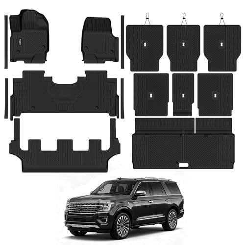 Floor Mats for 2025-2026 Ford Expedition 8 Seats/Bench Seats, Trunk Mat and 2nd/3rd Backrest Mat & Door Sill Guard All Weather TPE Protector for Ford Expedition Accessories - size: 6)Expedition 8 Seat|2025-2026