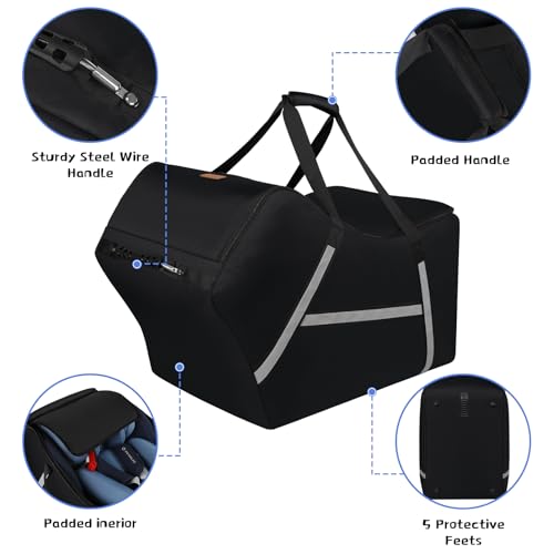 Infant Car Seat Travel Bag for Airplane Compatible with All Nuna Pipa Car Seat and Base,Chicco KeyFit 30 and Base, Padded Car Seat Bags for Air Travel,Car Seat Gate Check Bag with Side Pocket, Black - color: Black
