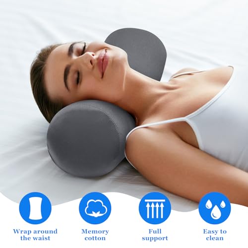 2 Pcs Lumbar Roll Support Pillow Low Back Lumbar Support Office Seat Cushion with Adjustable Strap and Washable Cover for Travel Gaming Chair Car Seat Pain Relief(Grey) - color: Grey