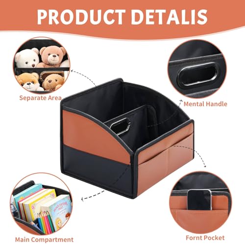 Car Storage Organizer Leather Back Seat Car Caddy Basket,Car Organizer with Console Front Back,6 Apartments Reinforced Car Organizers and Storage,Black