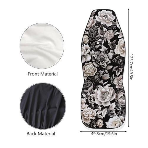 Black White Flower Universal Front Seat Covers, Pack of Two Easy to Install Fit for Trucks Vans SUV Sedans Automotive Comfortable - color: Black White Flower