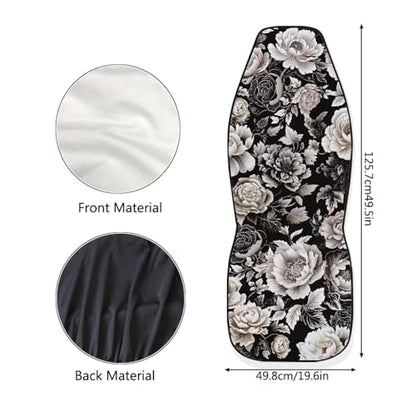 Black White Flower Universal Front Seat Covers, Pack of Two Easy to Install Fit for Trucks Vans SUV Sedans Automotive Comfortable - color: Black White Flower