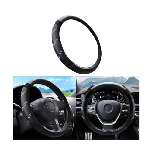 Car Steering Wheel Cover, Elastic Sport Leather Vehicle Steering Wheel Protector, Non-Slip Soft Grip Padded Auto Interior Protective Accessories, 14.5-15 Inch Universal Fit（Black） - color: Style 2-Black