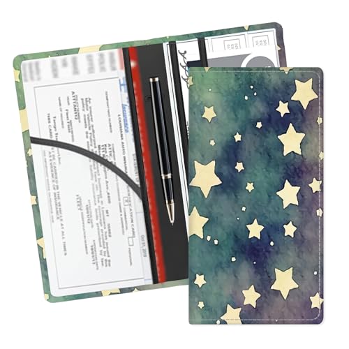 Leather Car Registration and Insurance Card Holder, Cute Car Accessories Vehicle Glove Box Car Organizer for Documents, Cards, License Watercolor Little Star - color: Watercolor Little Star
