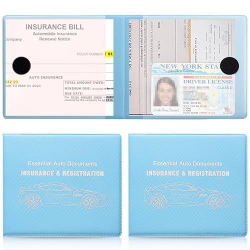 UYYE Car Registration and Insurance Card Holder, Vehicle Glove Box Car Organizer, Interior Car Accessories for Documents, Cards, License - 2 Pack - color: Light Blue