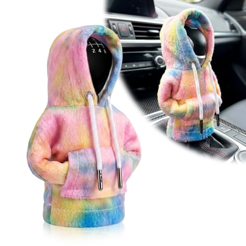 Car Gear Shift Knob Hoodie Cover Candy Print- Universal Automotive Cute Gear Shifter Protector Covers,Comfortable Cars Interior Accessories for Men Women (Cotton Candy Tie-Dye) - color: Cotton Candy Tie-Dye