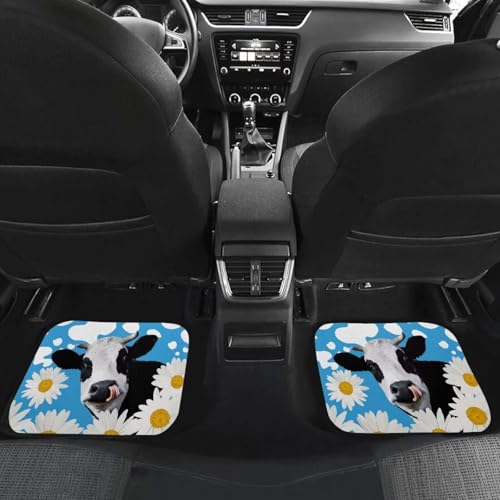 Cow Daisy Blue Carpet Floor Mats for Car & Auto - Universal Fit -Front & Rear Automotive Floor Mats - color: Cow Daisy Blue