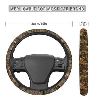 Camo Car Steering Wheel Cover 15 Inches for Men Universal Steering Wheel Covers with Elastic Edge Washable Non Slip Car Accessories Gift for Friends - color: Branch Camo