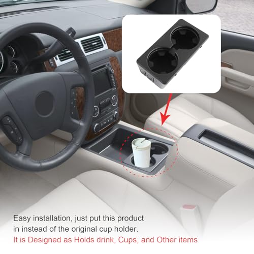 Cup Holder Compatible with Chevy Silverado Avalanche Sierra 2007-2013, Tahoe Suburban Yukon 2007-2014, Front Center Console Beverage Drink Insert Replace 19154712