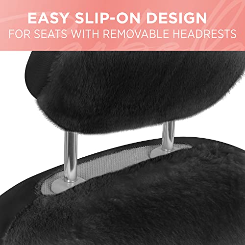Carbella Sheepskin Car Seat Covers, 2-Pack Faux Fur, Front Seats Only, Cute Automotive Seat Covers For Cars (Black) - color: Black Fur