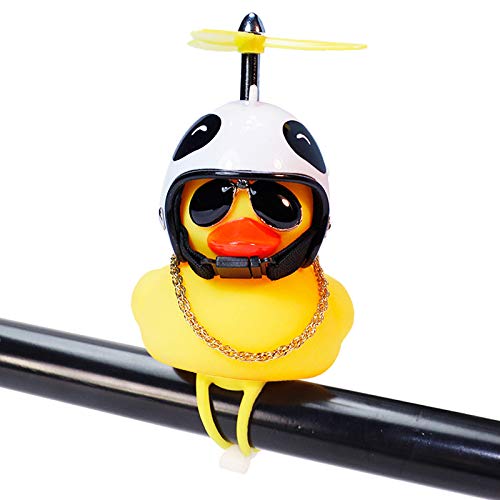 Rubber Duck Toy Car Ornaments Yellow Duck Car Dashboard Decorations Squeeze Duck Bicycle Horns with Propeller Helmet - color: Panda