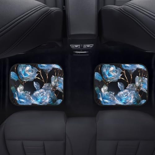 Crystal Rose Car Rubber Floor Mat Blue Crystal Rose Flower 4PCS Front and Rear Mats Rubbers Non Slip Floor Mats Heel Pad Art Aesthetics Designer Fit for SUV Van Truck - color: Blue Crystal Rose