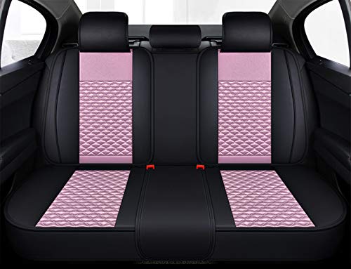 Bling Retro Fashion Lattice Silk and Leather Car Seat Covers Front and Rear Seat Covers Universal Fit (Pink-Luxury) - color: Pink-Luxury