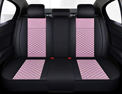 Bling Retro Fashion Lattice Silk and Leather Car Seat Covers Front and Rear Seat Covers Universal Fit (Pink-Luxury) - color: Pink-Luxury
