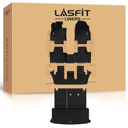 LASFIT Floor Mats for Toyota Grand Highlander 2026 2025 2024 with Subwoofer (Include Hybrid), Trunk Mat Cargo Liner and Seat Back Covers TPE All Weather, Black