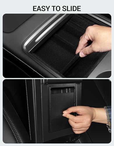 Motrobe 3PCS Tesla Model Y Model 3 Center Console Organizer Tray [Anti-Rattle Flocked] Armrest Hidden Storage Box Model Y 2021-2024 Model 3 2021-2023 Accessories [Not Fit 2024 Model 3 Highland] - size: 3PCS (For Model Y 2021-2024 & Model 3 2021-2023)