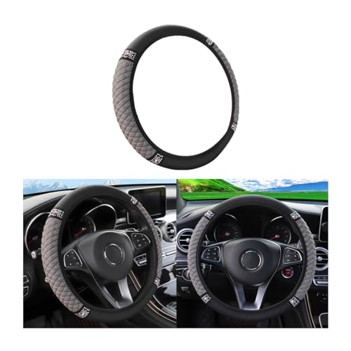 Bling Soft Leather Steering Wheel Cover, 15 Inch Colorful Rhinestones Auto Elastic Steering Wheel Protector, Sparkly Crystal Diamond for Women Girls, Car Accessories for Most Cars (Black) (Gray) - color: Gray